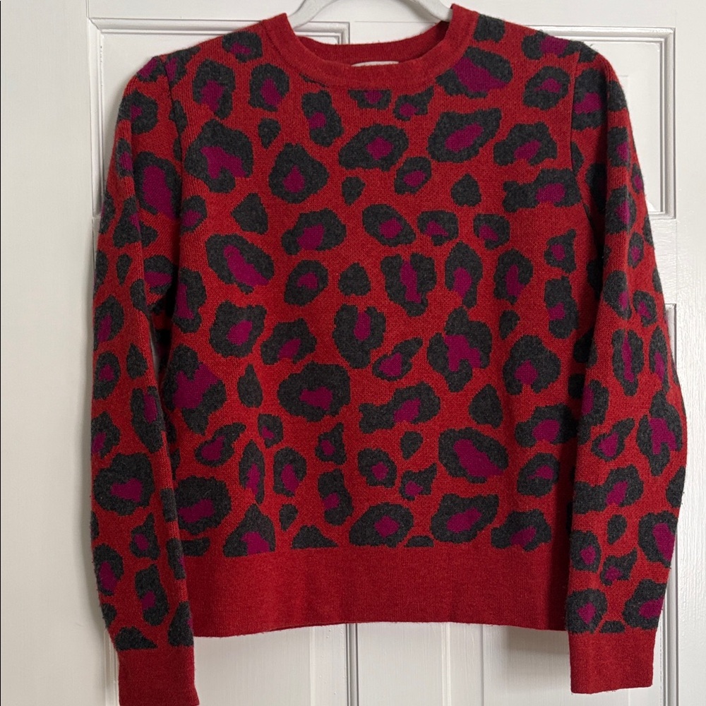 Vibrant Red Leopard Print Sweater